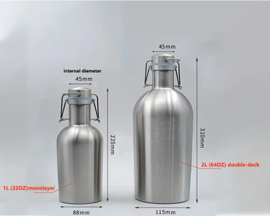 Growler carbonatado de pera de barril de aço inoxidável 64 onças 1,9L / 128 onças 3,8L