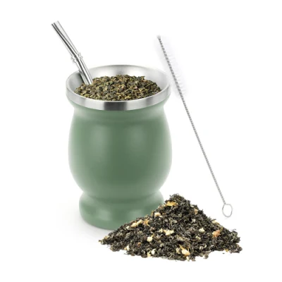 Copo Mate Brasil 4 onças 8 onças com parede dupla isolada em aço inoxidável Yerba Mate com conjunto de palha Bombilla