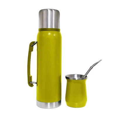 Conjunto de chá de erva mate 1L + 180ml Frasco de aço inoxidável isolado a vácuo + copo para Brasil América do Sul